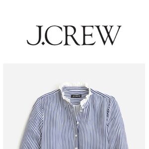 J. Crew Wome’s Navy and White Striped Ruffle Collar Blouse Item BU236. NWOT